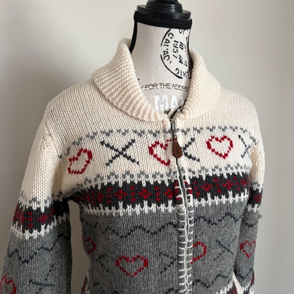 Roots Cowichan Wool Zip Up Sweater Cottagecore 100% Lambswool - Picture 2 of 8